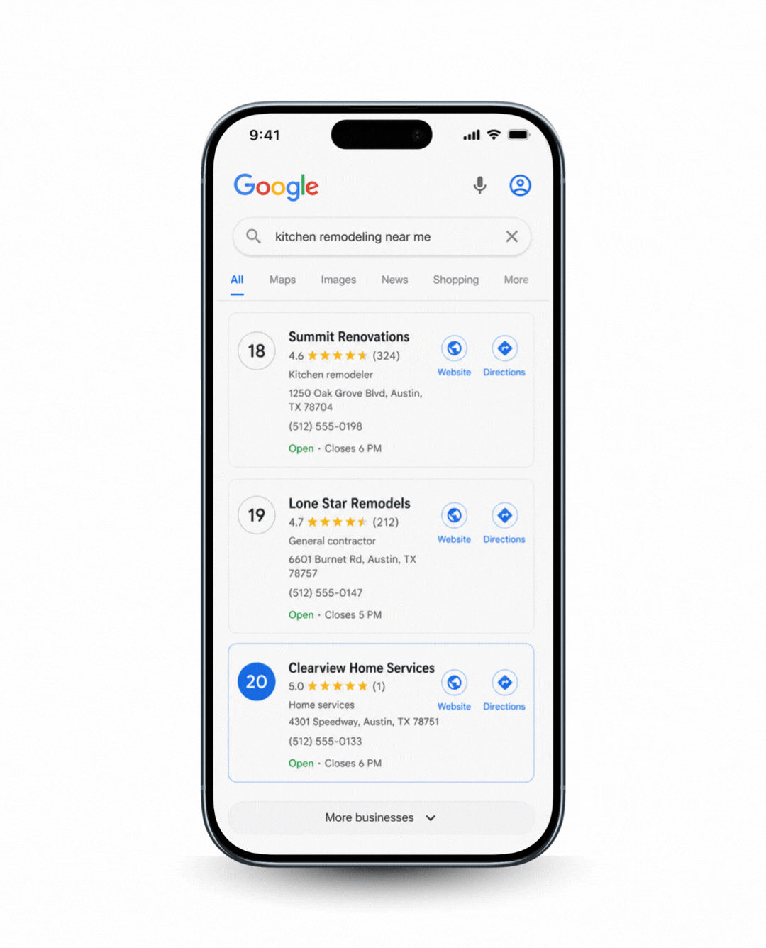 Animated Local SEO Google search ranking sequence